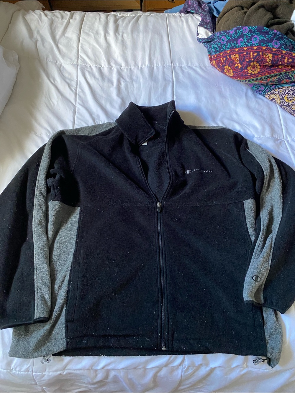 Champion Black & Gray Full-Zip Lightweight Fleece Jacket